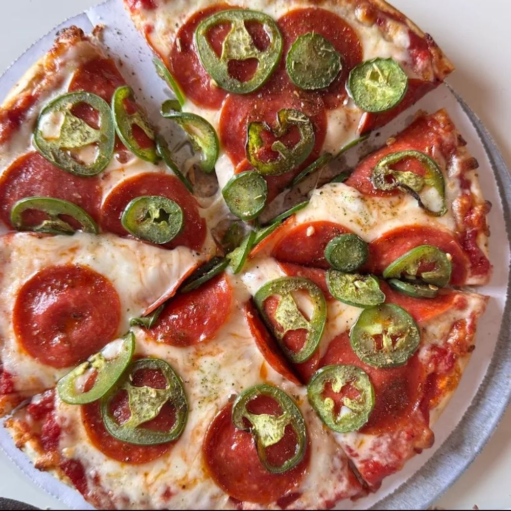 Pepperoni and jalapeño pizza from BG Pizzeria